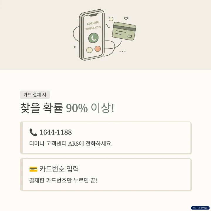 티머니 고객센터 ARS 전화 연결을 직관적으로 보여주는 그래픽