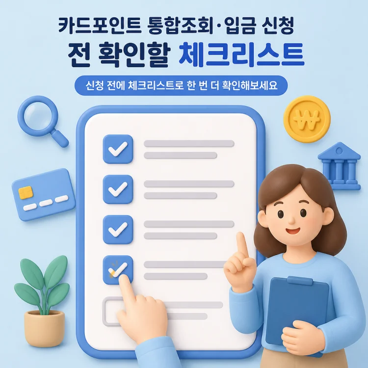 카드포인트 통합조회·입금 신청 전 확인할 체크리스트 항목을 정리한 이미지