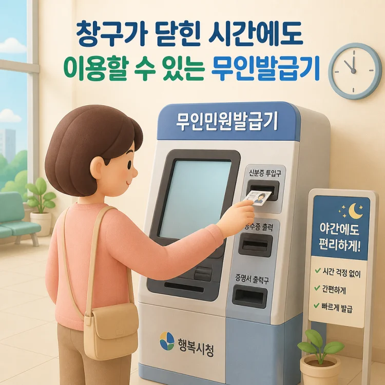 공공기관 로비에 설치된 무인민원발급기 앞에 선 이용자