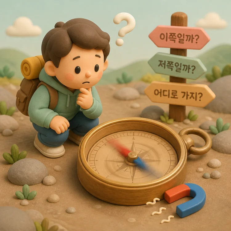 방향을 잃은 나침반을 형상화한 이미지