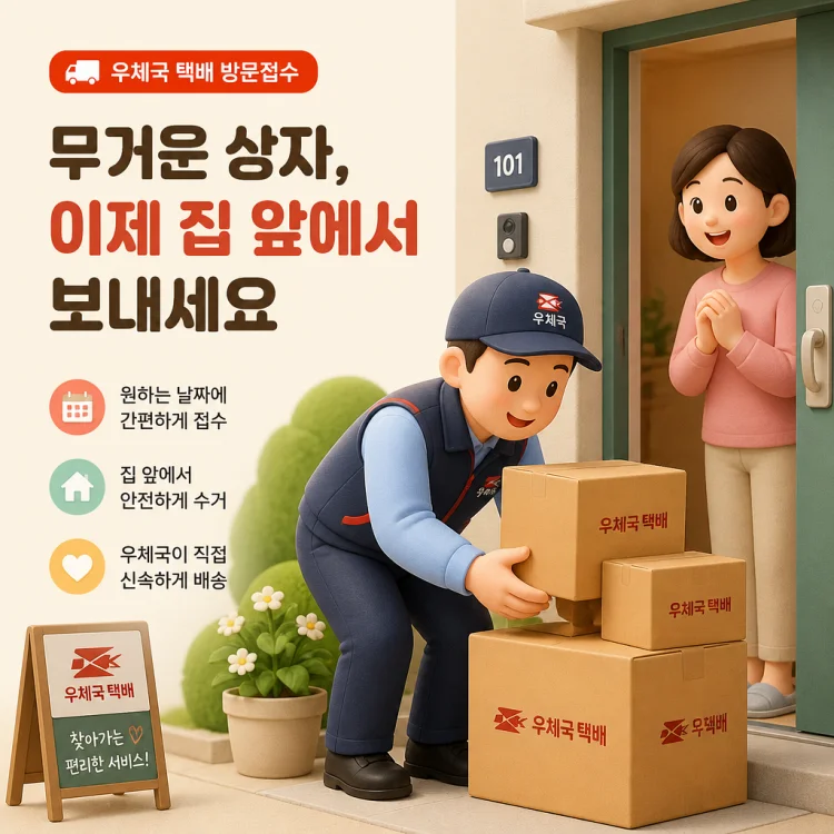 우체국 택배 방문접수로 집 앞에서 소포를 수거하는 모습