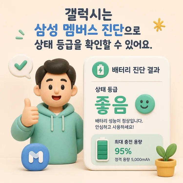 삼성 멤버스 앱에서 배터리 진단 결과를 보여주는 화면 이미지