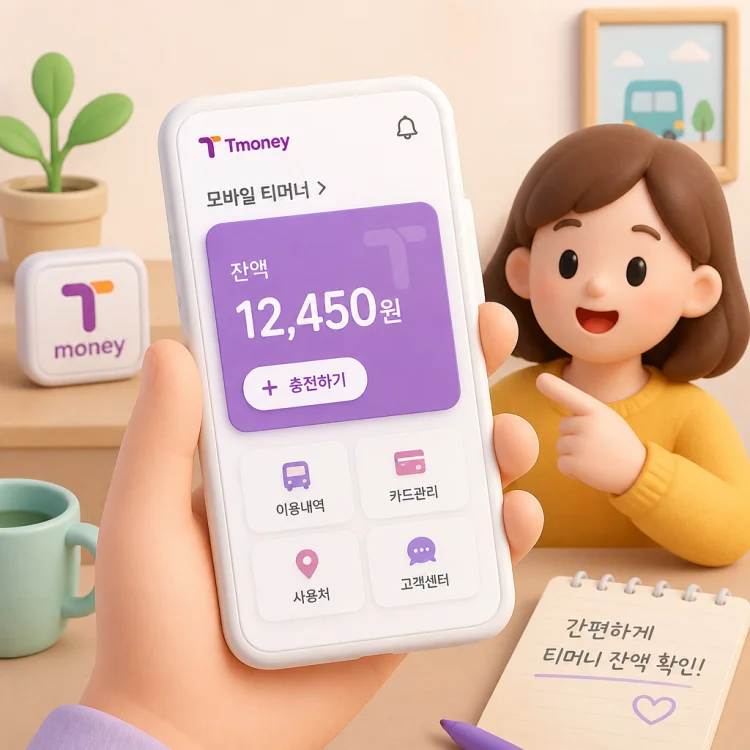 스마트폰 앱에서 티머니 잔액을 확인하는 화면