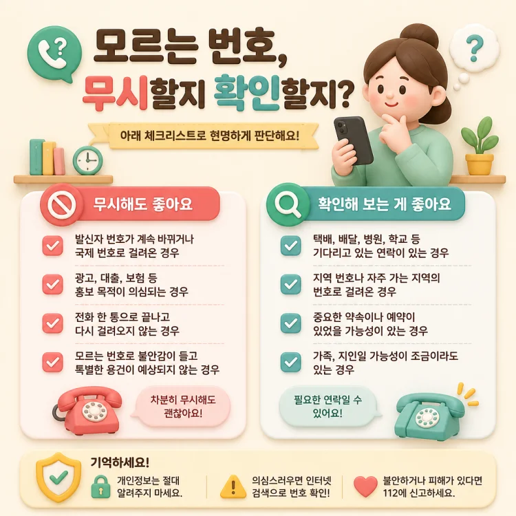 모르는 번호를 무시할지 확인할지 판단하는 체크리스트 이미지